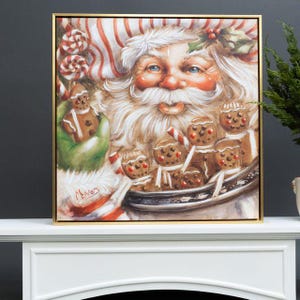 Christmas Canvas Wall Art - Holiday Wall Decorations Santa with Gingerbread Canvas Painting 24&quot;x24&quot; Painting | Holiday Art Décor