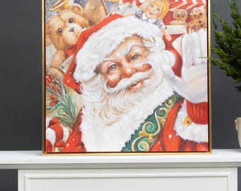Christmas Canvas Wall Art - Holiday Wall Hangings Santa Waving Canvas Art 24"X24" Painting | Holiday Art Décor
