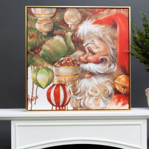 Christmas Canvas Wall Art - Santa Framed Canvas Wall Art Silent Night Santa Canvas Art 24&quot;x24&quot; Painting | Holiday Art Décor