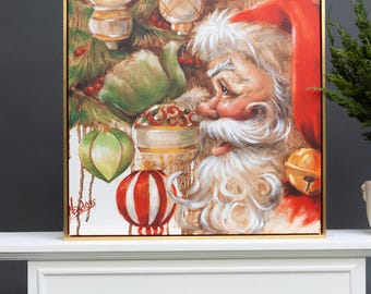 Christmas Canvas Wall Art - Santa Framed Canvas Wall Art Silent Night Santa Canvas Art 24"x24" Painting | Holiday Art Décor