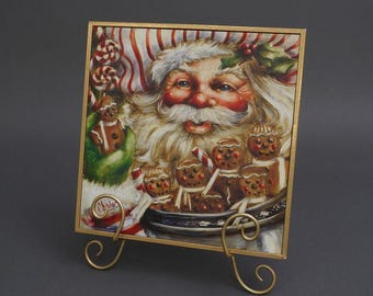 Christmas Canvas Wall Art - Christmas Canvas Art Gingerbread Christmas Decor 12"x12" Painting with Easel | Holiday Art Decor