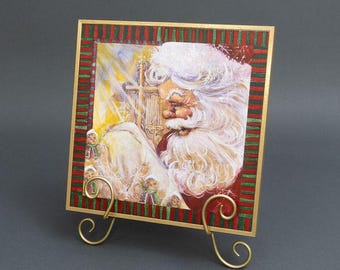 Christmas Canvas Art - Seasonal Christmas Decor Santa Painting for Baby's First Christmas 12"x12" Painting with Easel | Holiday Art Décor