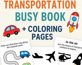 Transportation Busy Book PDF: 11 Vehicle Activities + Coloring Pages