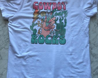 Cowboy Tears on the Rocks T-Shirt – Western Graphic Tee – Rodeo Night Outfit – Bold Country Bar Shirt – Punchy Cowgirl Style