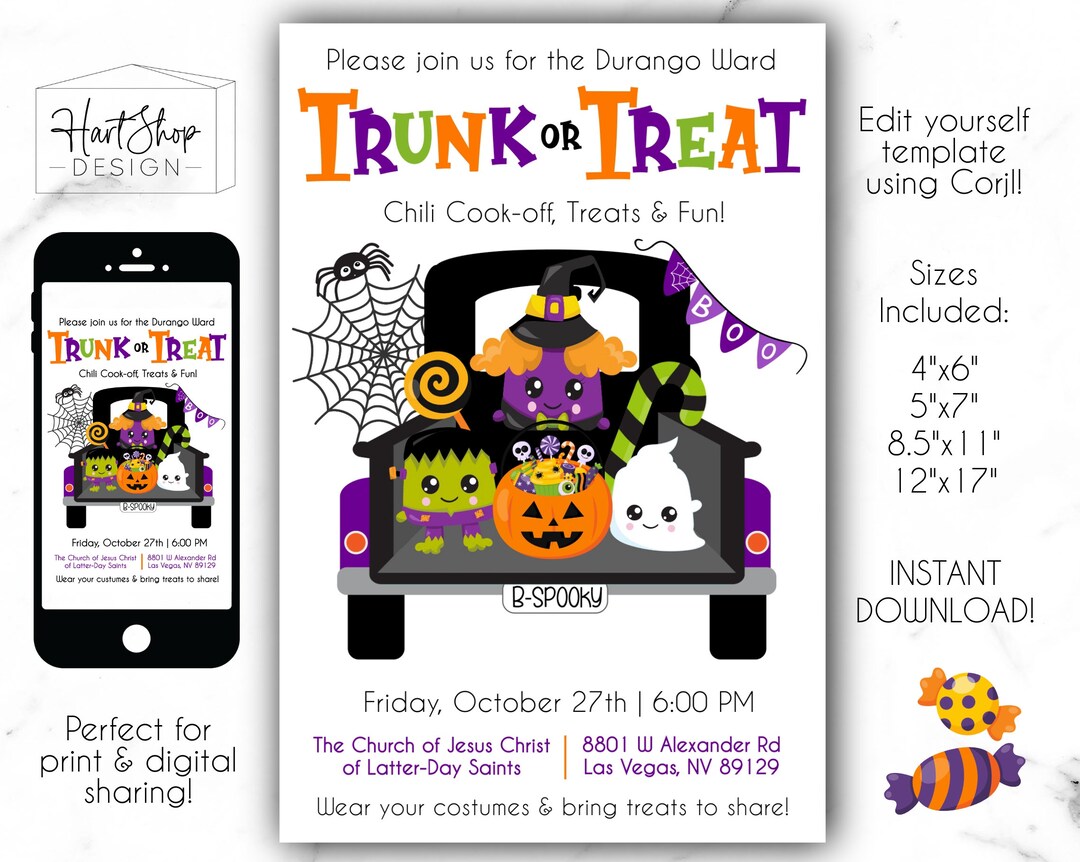 Trunk or Treat Invitation Halloween Trunk or Treat Flyer School Fall