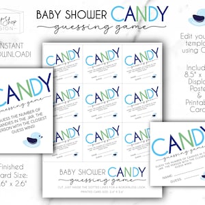 Baby Shower Candy Guessing Game | Printable Cards and Poster | Baby Shower Activity | Instant Download | Digital Copy | Blue | Green