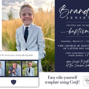 LDS Baptism Invitation | Edit Yourself Invitation | Boy Baptism | Navy Blue CTR Baptism Invitation | Digital Baptism Invitation | Corjl