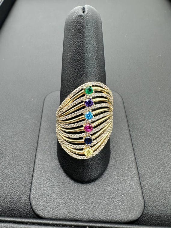 14k yellow solid gold Multi-Colored Cocktail Gem … - image 3
