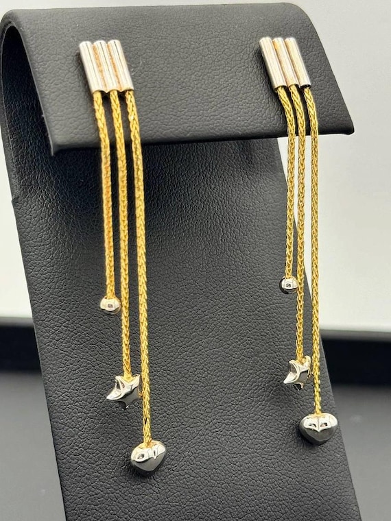 14k solid two tone gold drop dangle heart star ea… - image 2