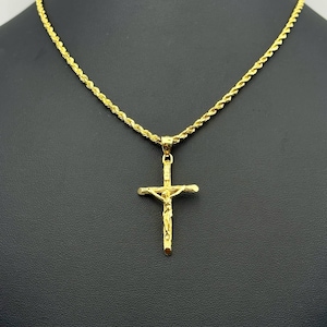 14k solid yellow gold Jesus Cross Pendant Charm