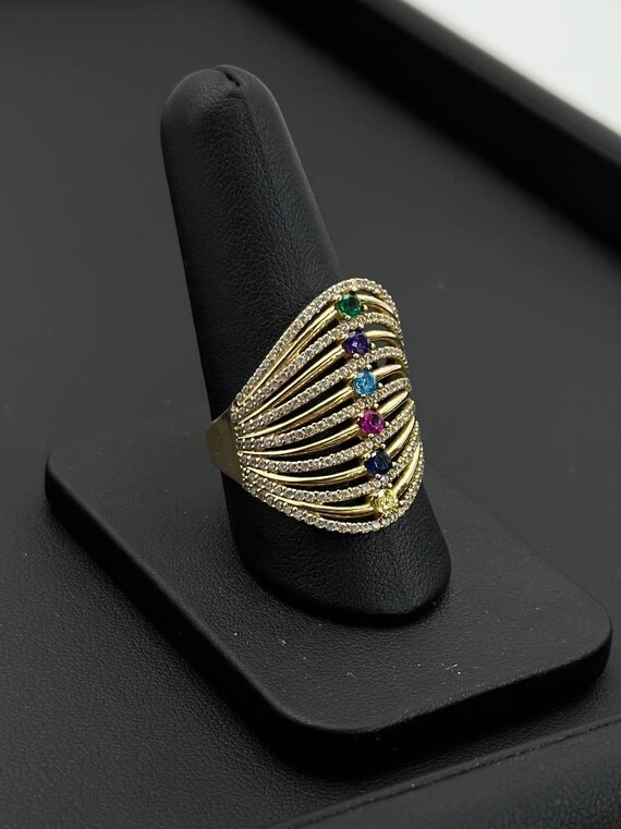 14k yellow solid gold Multi-Colored Cocktail Gem … - image 1