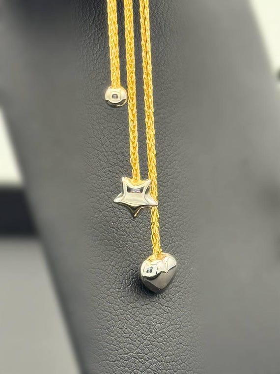 14k solid two tone gold drop dangle heart star ea… - image 6