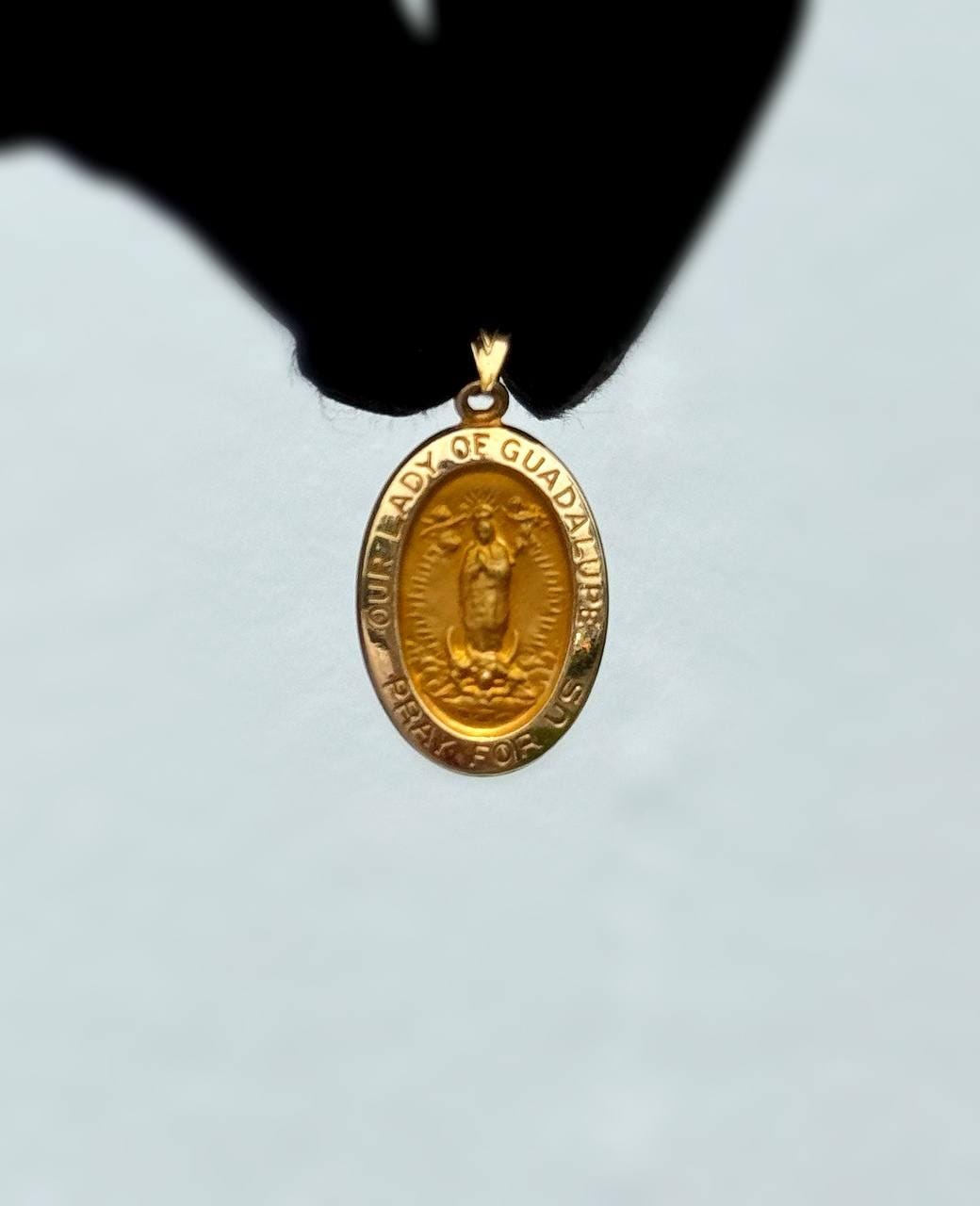 14k Solid Yellow Gold Lady of Guadalupe Oval Bezel Pendant Charm - Etsy