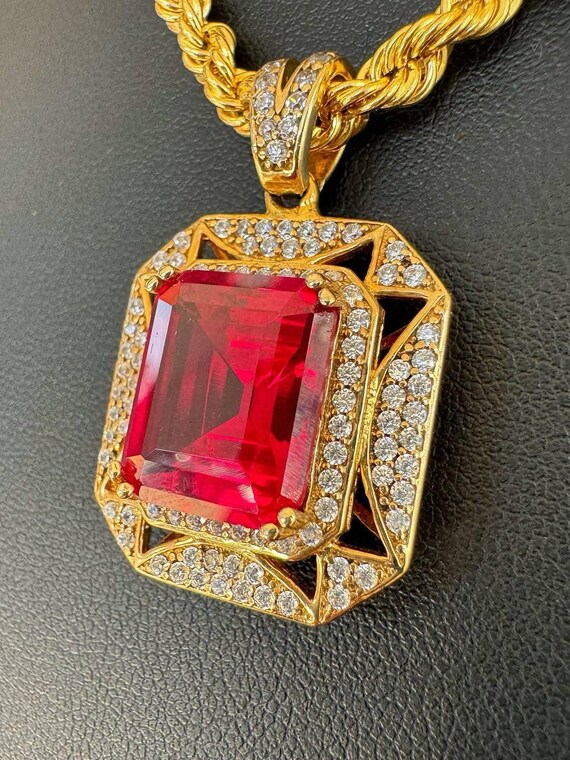 10k solid Yellow gold emerald cut 8CT Ruby CZ sto… - image 5