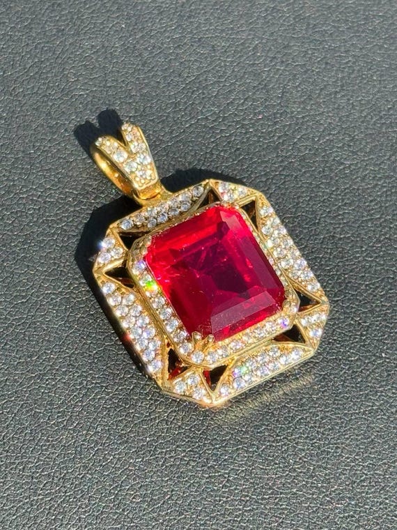 10k solid Yellow gold emerald cut 8CT Ruby CZ sto… - image 4