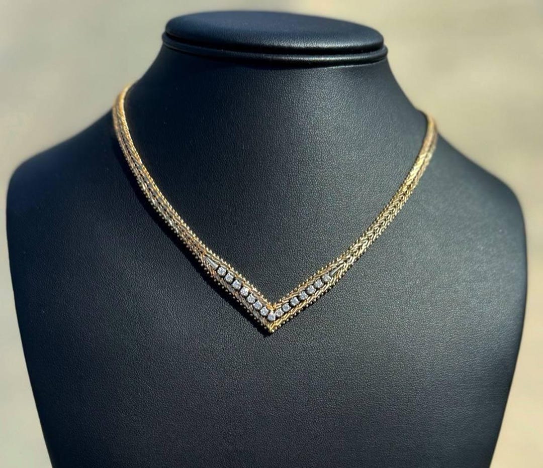 14k Yellow Gold Chevron Necklace Chain 18
