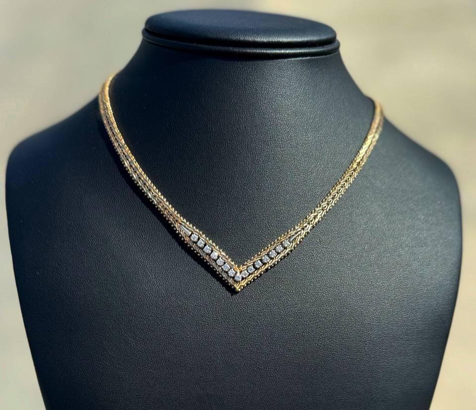 14k Yellow Gold Chevron Necklace Chain 18