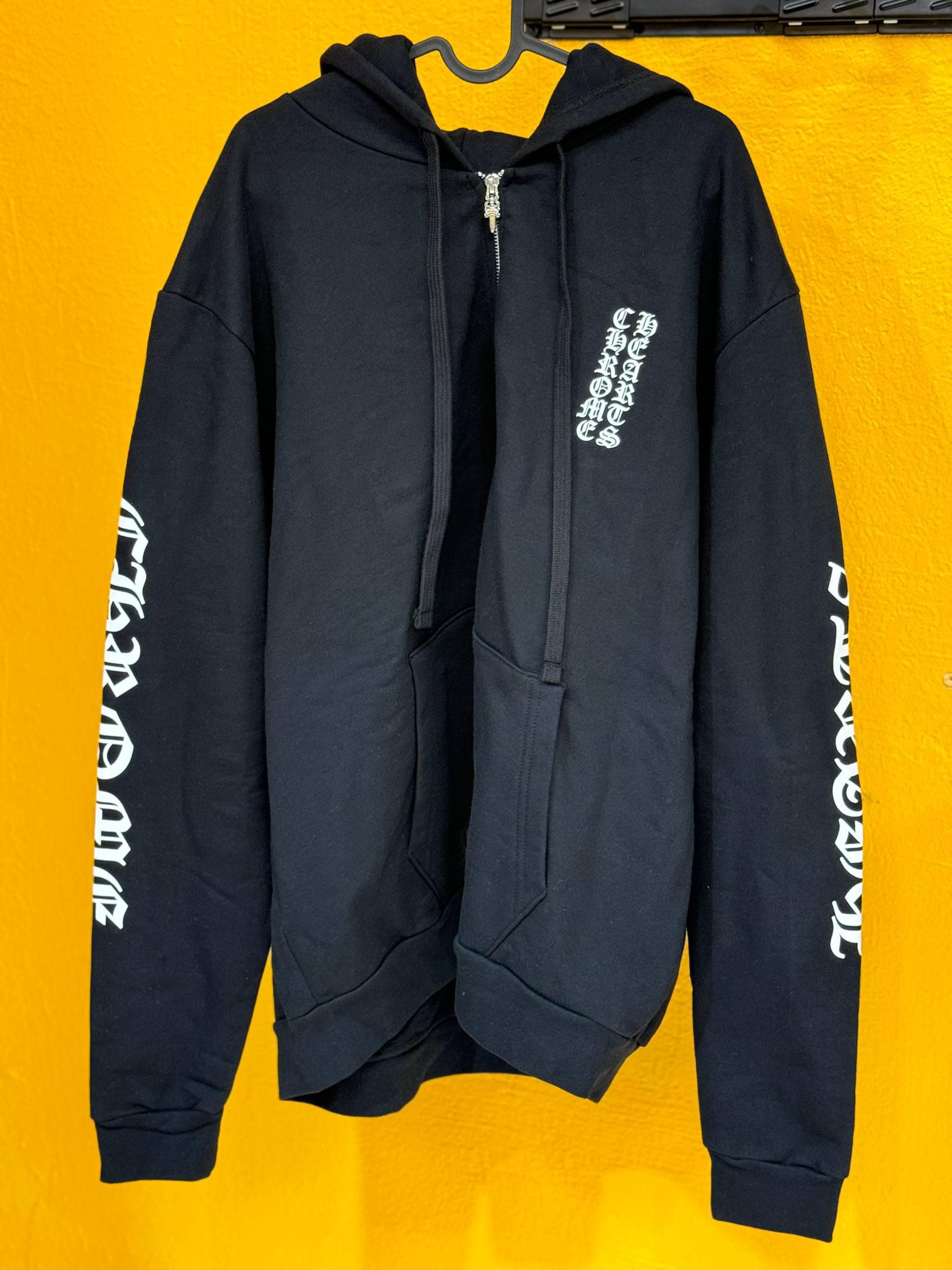 Chrome Hearts Zip Hoodie Black Gothic Logo Sleeves Cross