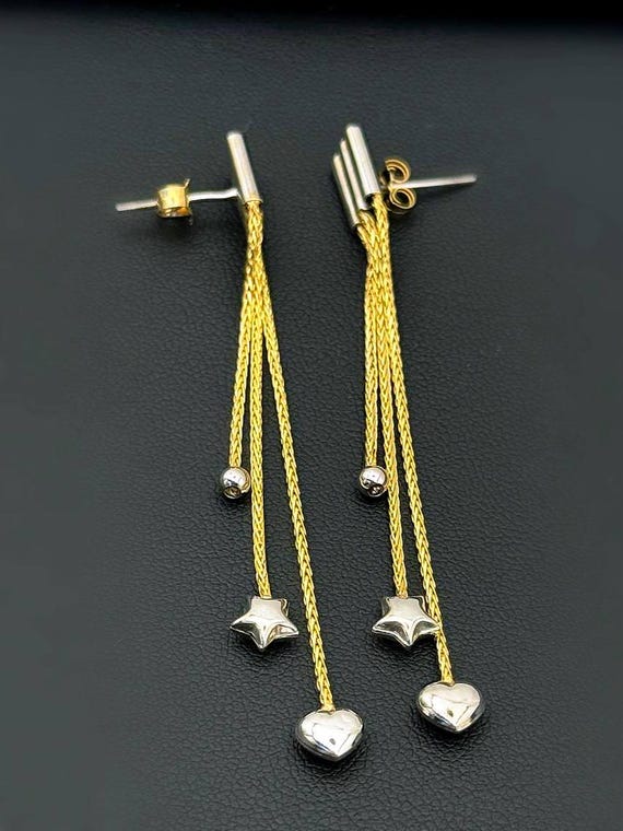 14k solid two tone gold drop dangle heart star ea… - image 7