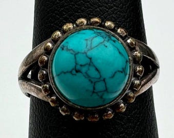 Stainless steel Ring with turquoise size 6