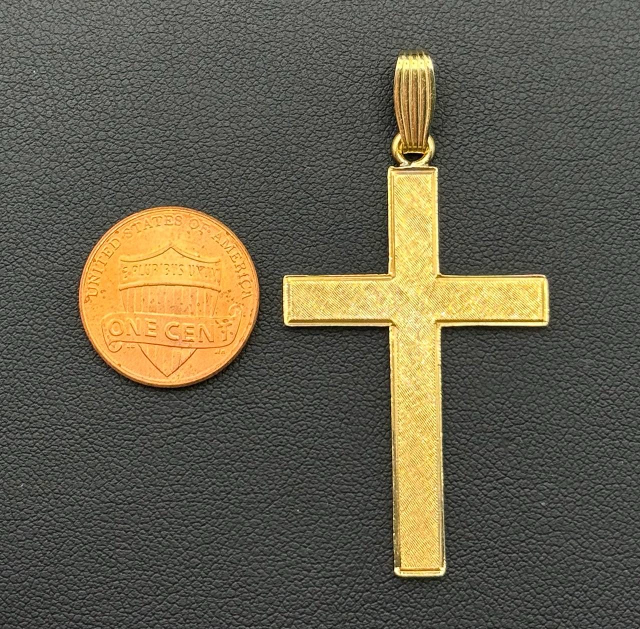 Ciondolo A Forma Di Croce In Oro Massiccio 14K, Lunghezza 1-5/8" X