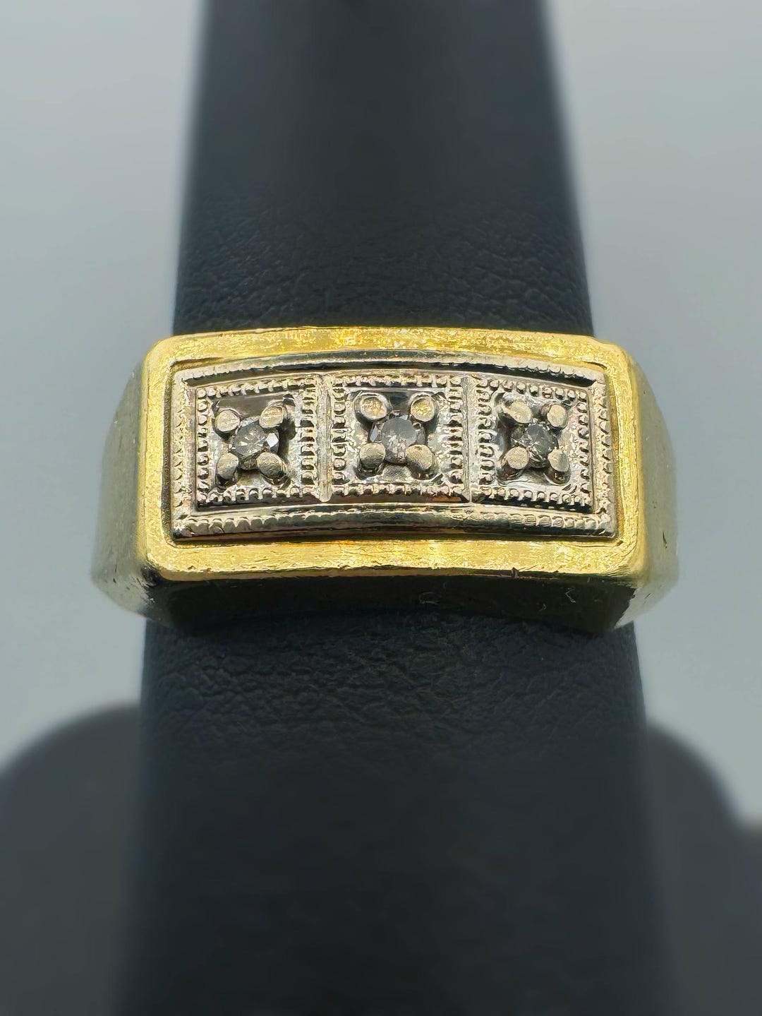 14k Two Tone Gold Rectangular Design 0.1CTW Natural Diamond Signature ...