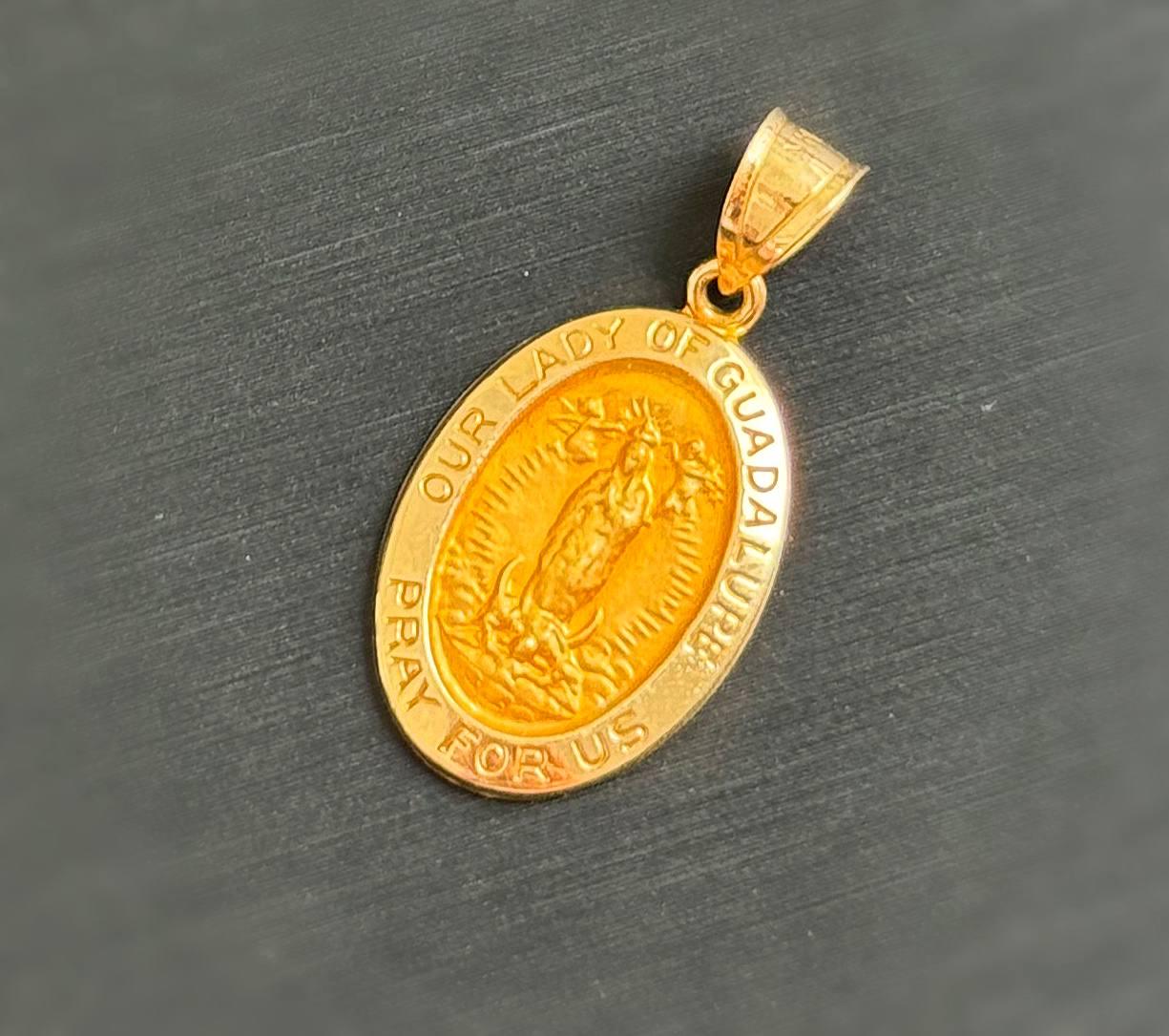 14k Solid Yellow Gold Lady of Guadalupe Oval Bezel Pendant Charm - Etsy