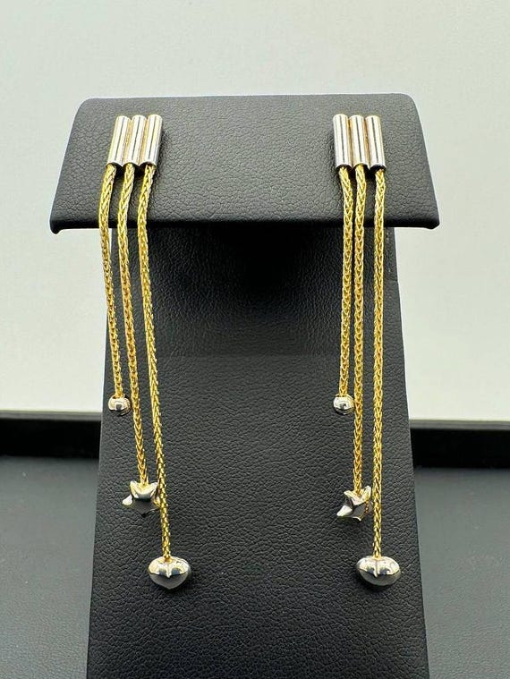 14k solid two tone gold drop dangle heart star ea… - image 1
