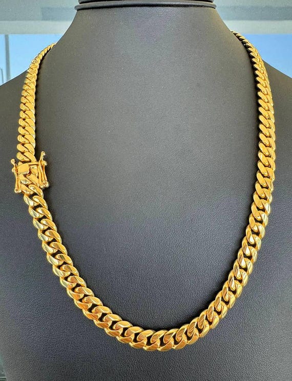 10k Solid Yellow Gold Miami Cuban Link Chain Necklace, 22