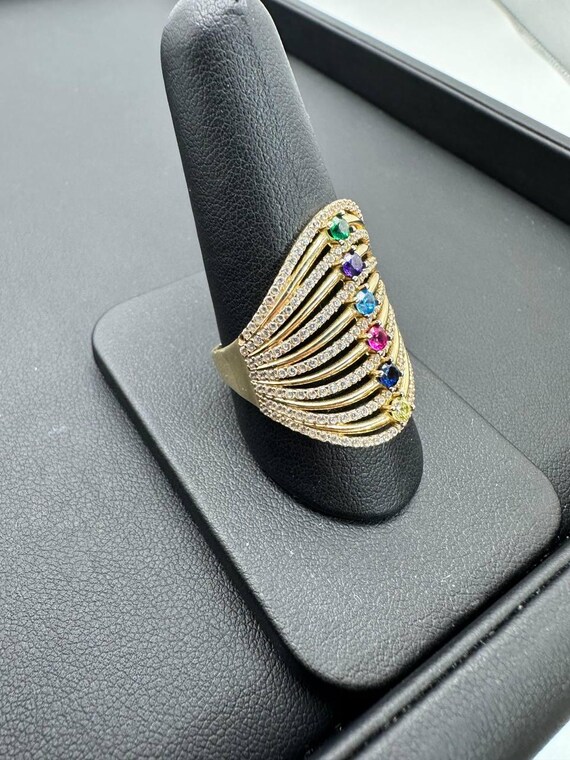 14k yellow solid gold Multi-Colored Cocktail Gem … - image 7