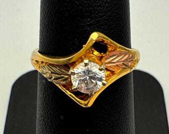 10k Three Tone Gold CZ Ring, Size 7