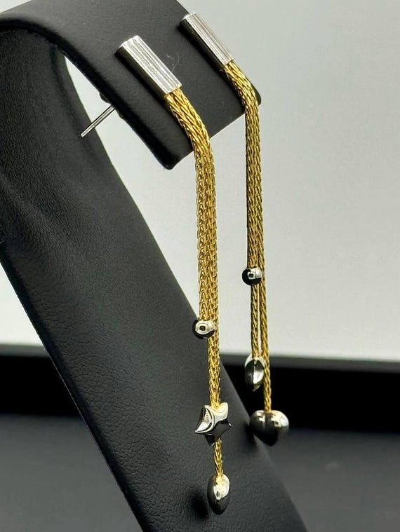 14k solid two tone gold drop dangle heart star ea… - image 3