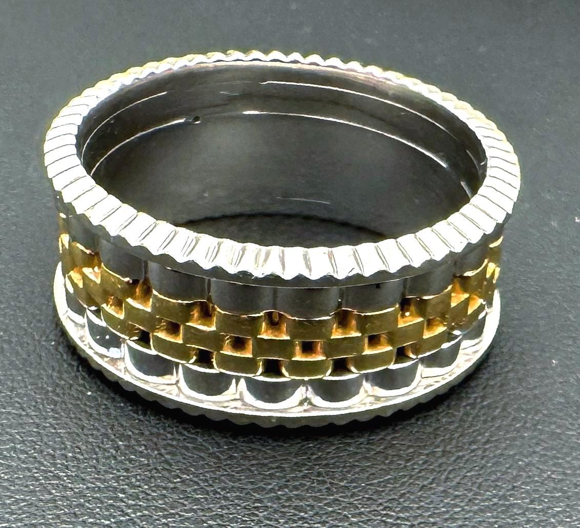 14k Solid Two Tone Gold White & Yellow Gold Wedding Band or Rolex