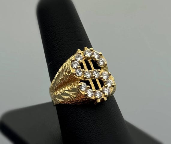 Jewelry 10k solid yellow gold CZ dollar ring size