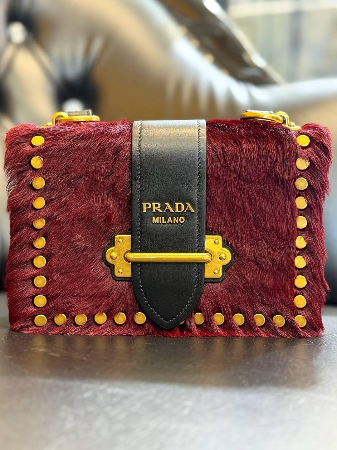 PRADA Cahier Hair City Pony-style Calfskin Faux Fur Crossbody Bag