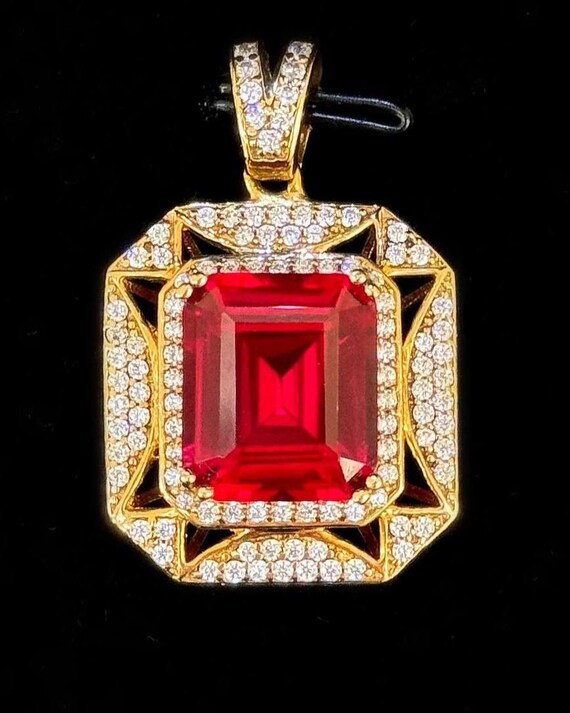 10k solid Yellow gold emerald cut 8CT Ruby CZ sto… - image 1
