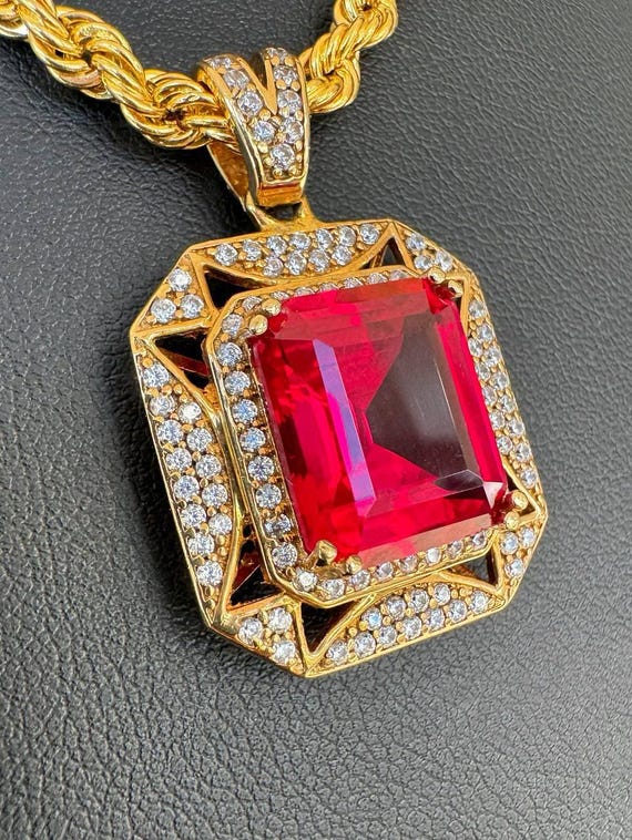 10k solid Yellow gold emerald cut 8CT Ruby CZ sto… - image 6