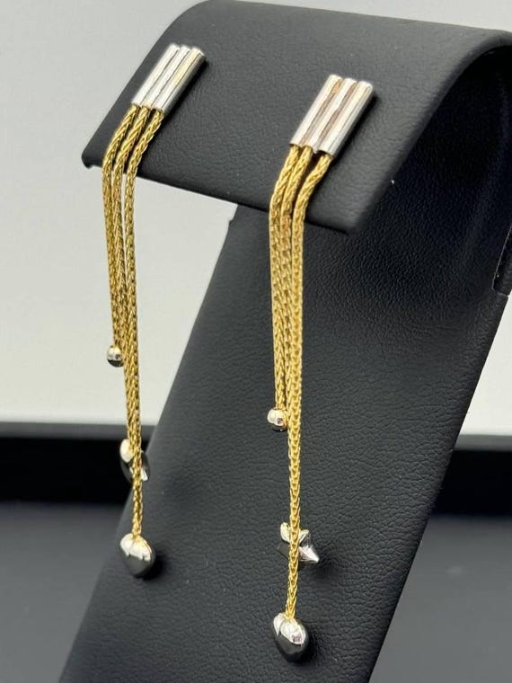 14k solid two tone gold drop dangle heart star ea… - image 4