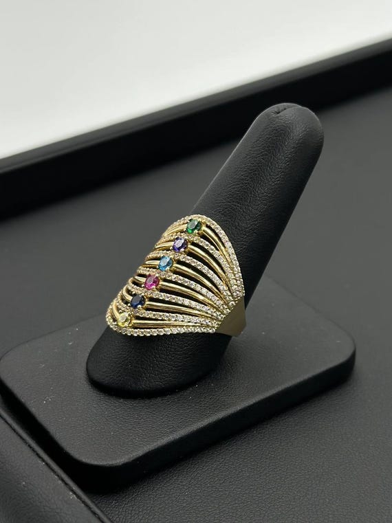 14k yellow solid gold Multi-Colored Cocktail Gem … - image 4