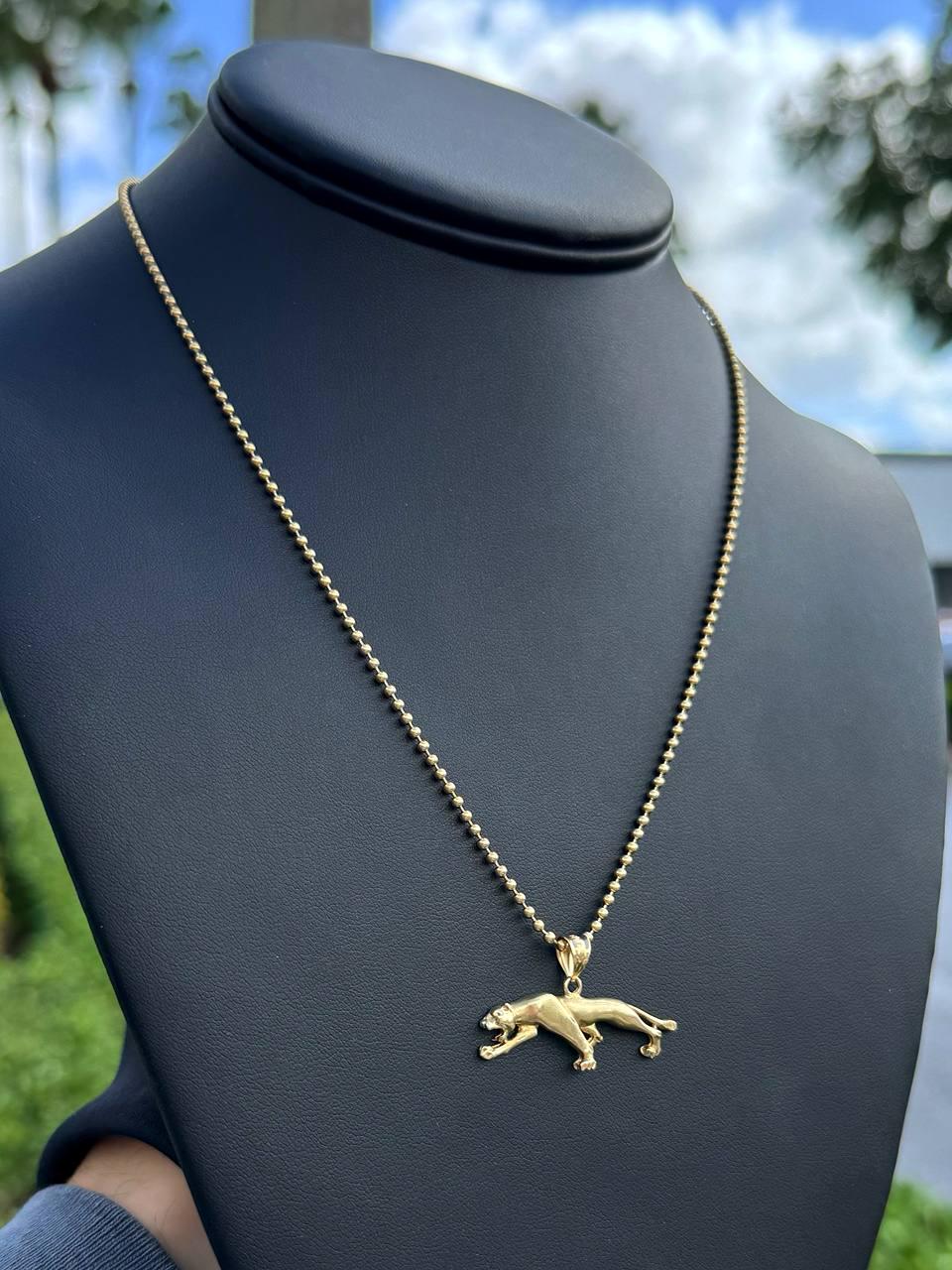 14k Yellow Gold Panther Pendant Necklace - Ball Link Chain - Etsy