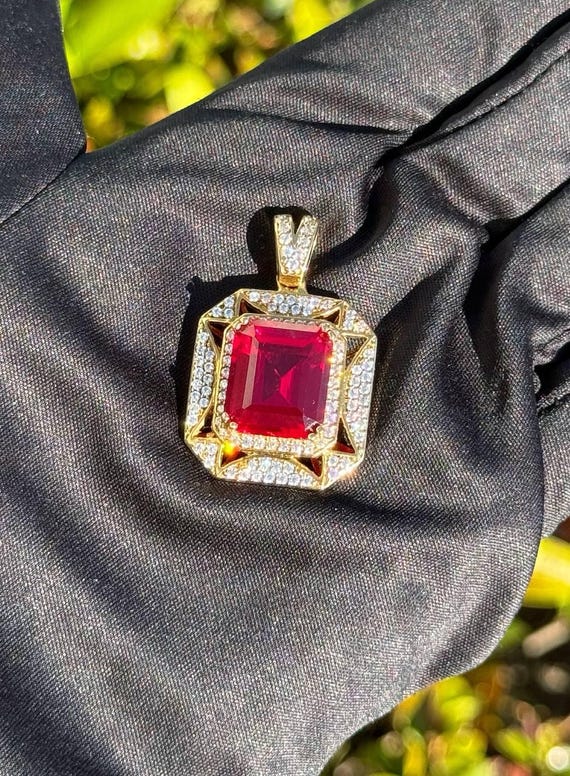 10k solid Yellow gold emerald cut 8CT Ruby CZ sto… - image 3