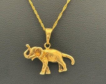 14K イエロー ゴールド エレファント チャーム ブルー ファセット 