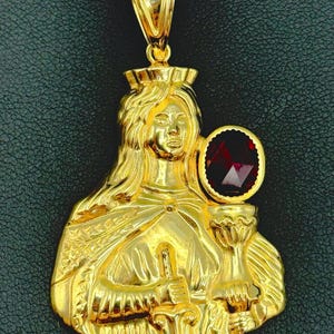 10k geelgouden 2 kt labrobijn massief gouden Saint Barbara-hanger 6 gram