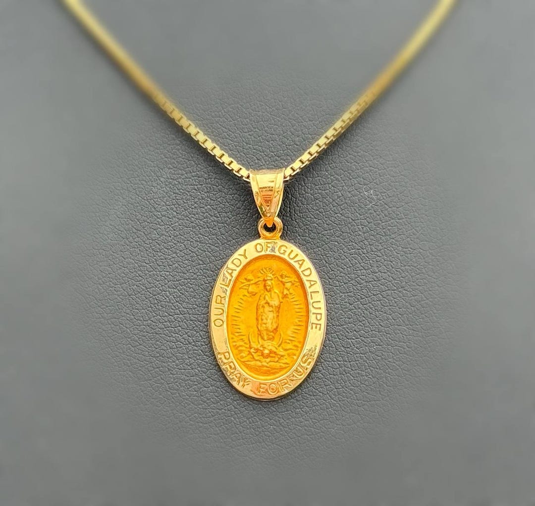 14k Solid Yellow Gold Lady of Guadalupe Oval Bezel Pendant Charm - Etsy