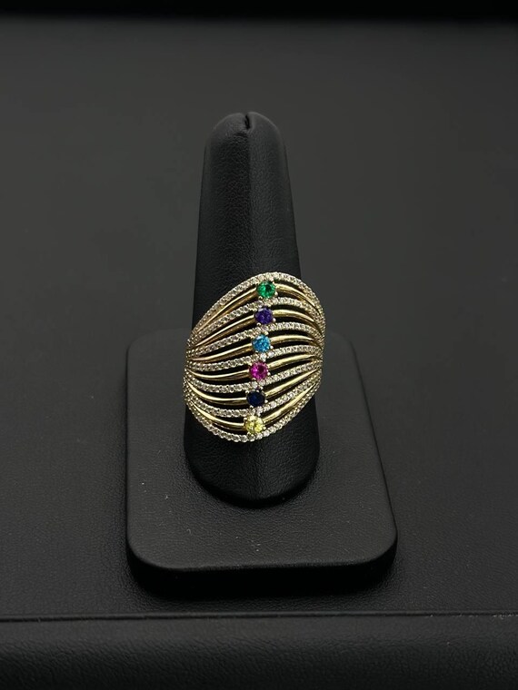 14k yellow solid gold Multi-Colored Cocktail Gem … - image 2