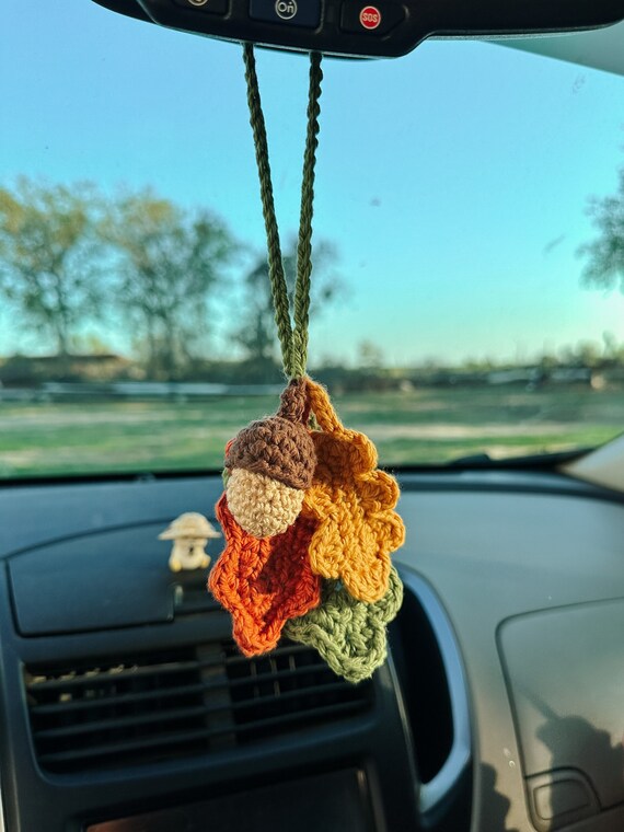 Acorn Leaves Car Charm Crochet Fall Car Accessory Etsy