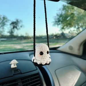 Ghost On A Swing Car Charm | Crochet | Halloween Car Accessory