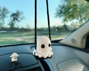 Ghost On A Swing Car Charm | Crochet | Halloween Car Accessory