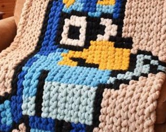 Patrón de manta con personaje Bluey únicamente/Gráfico de hilo grueso tejido a mano únicamente.