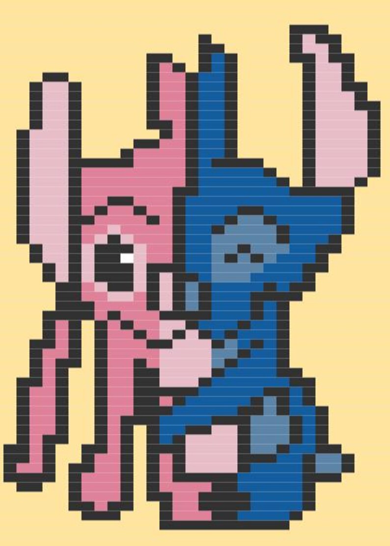 Puede incluir: Imagen pixelada de dos personajes de dibujos animados, uno rosa y otro azul, sobre un fondo amarillo. El personaje rosa tiene orejas grandes y una expresi&oacute;n amigable. El personaje azul abraza al rosa.